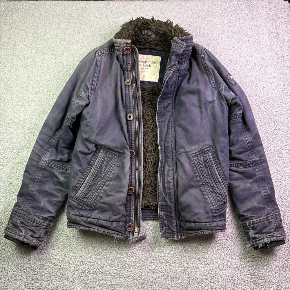 VTG Abercrombie & Fitch Adirondack Jacket Mens Medium Y2K Fur Lined Distressed